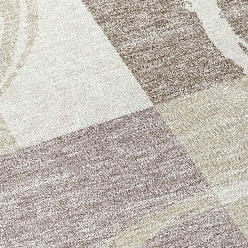 8' Ivory And Beige Round Geometric Washable Indoor Outdoor Area Rug