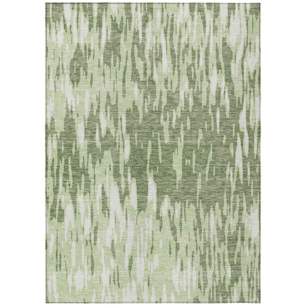 9' X 12' Green And Ivory Abstract Washable Indoor Outdoor Area Rug