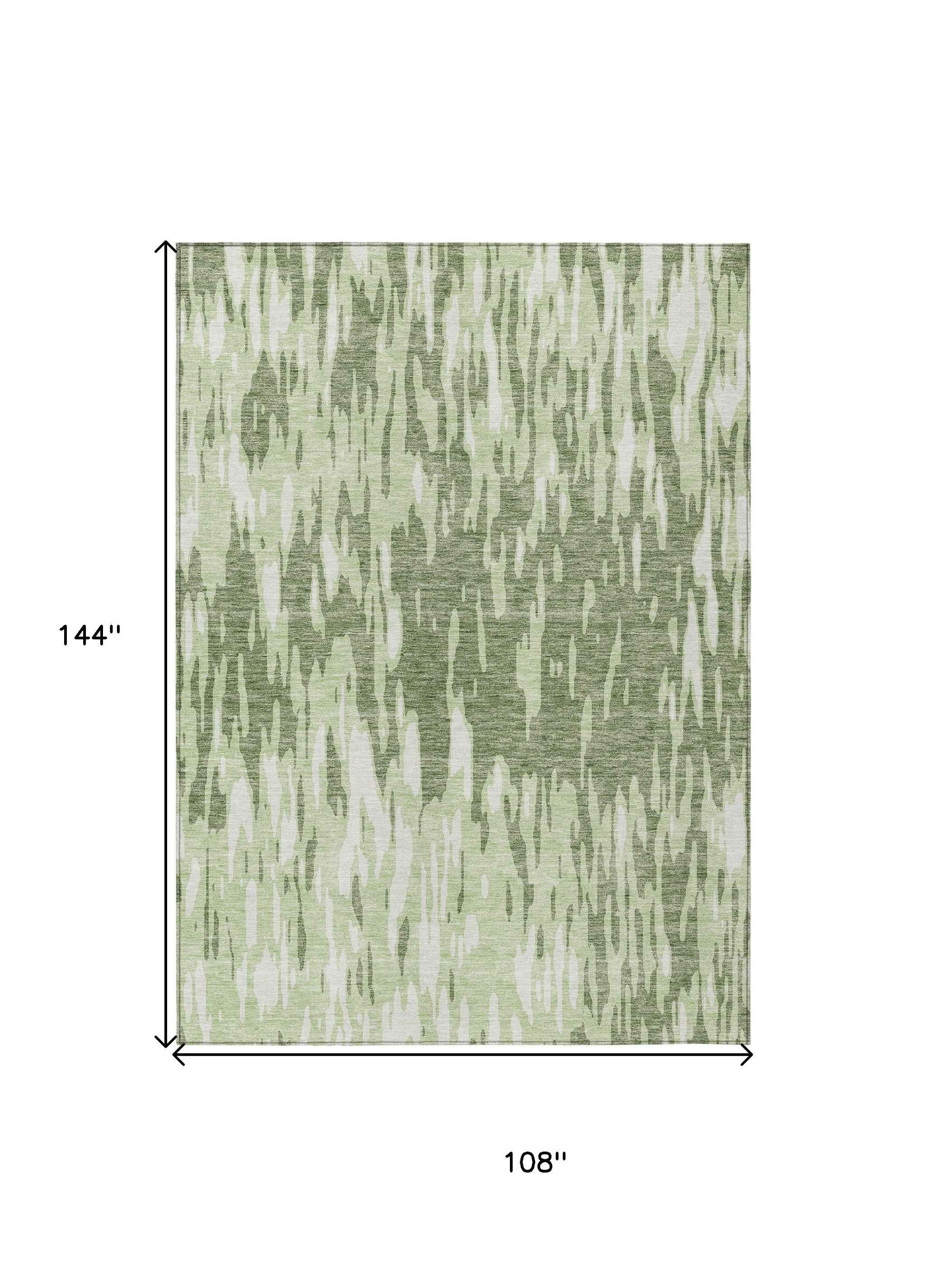 9' X 12' Green And Ivory Abstract Washable Indoor Outdoor Area Rug