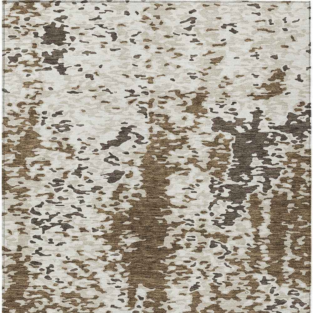 3' X 5' Brown And Ivory Abstract Washable Indoor Outdoor Area Rug