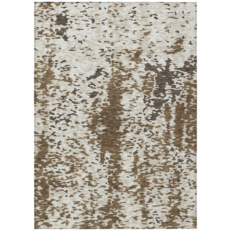 3' X 5' Brown And Ivory Abstract Washable Indoor Outdoor Area Rug