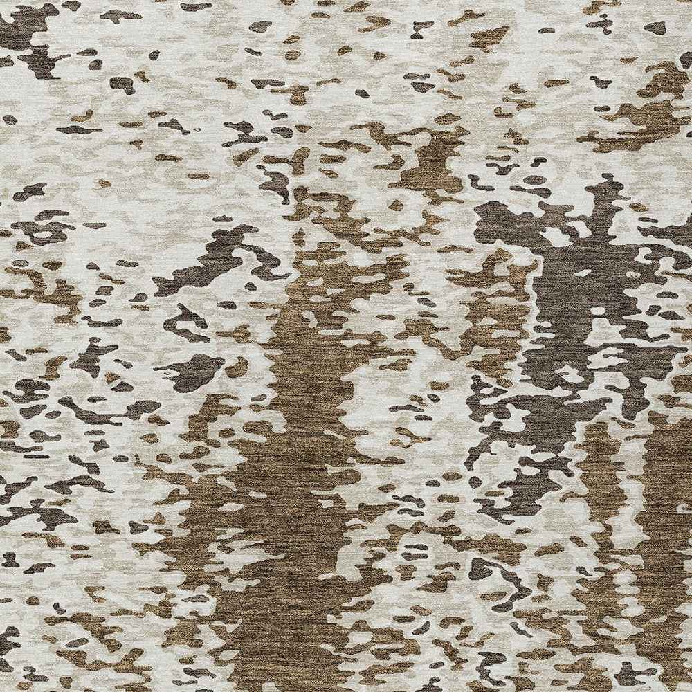 3' X 5' Brown And Ivory Abstract Washable Indoor Outdoor Area Rug