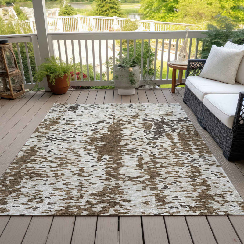 3' X 5' Brown And Ivory Abstract Washable Indoor Outdoor Area Rug