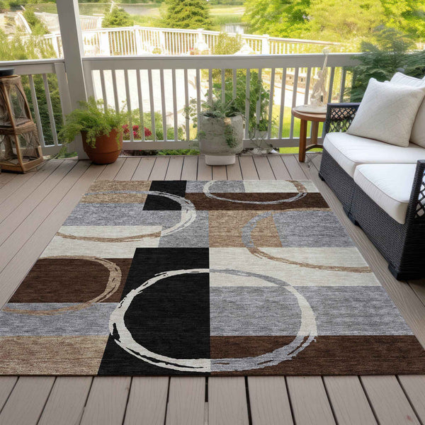 8' X 10' Pewter Gray And Black Geometric Washable Indoor Outdoor Area Rug