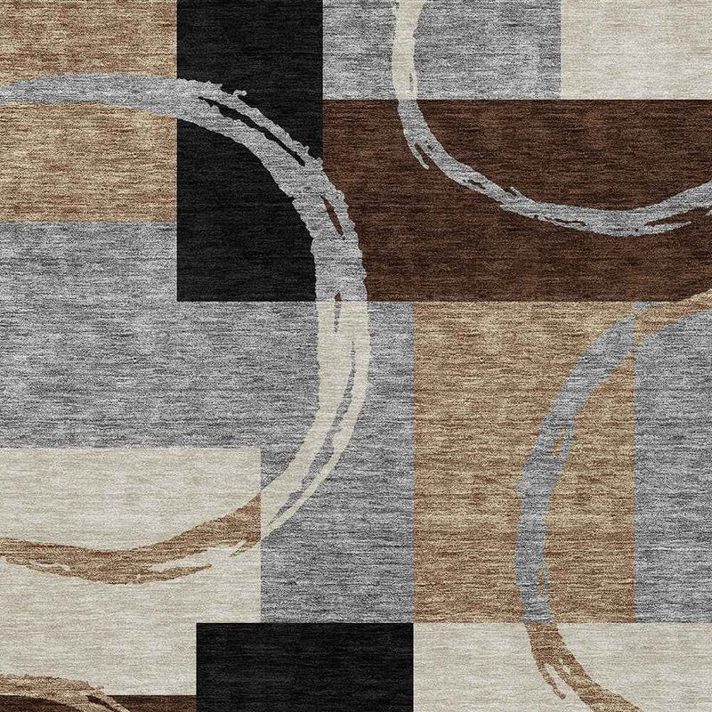 8' X 10' Pewter Gray And Black Geometric Washable Indoor Outdoor Area Rug