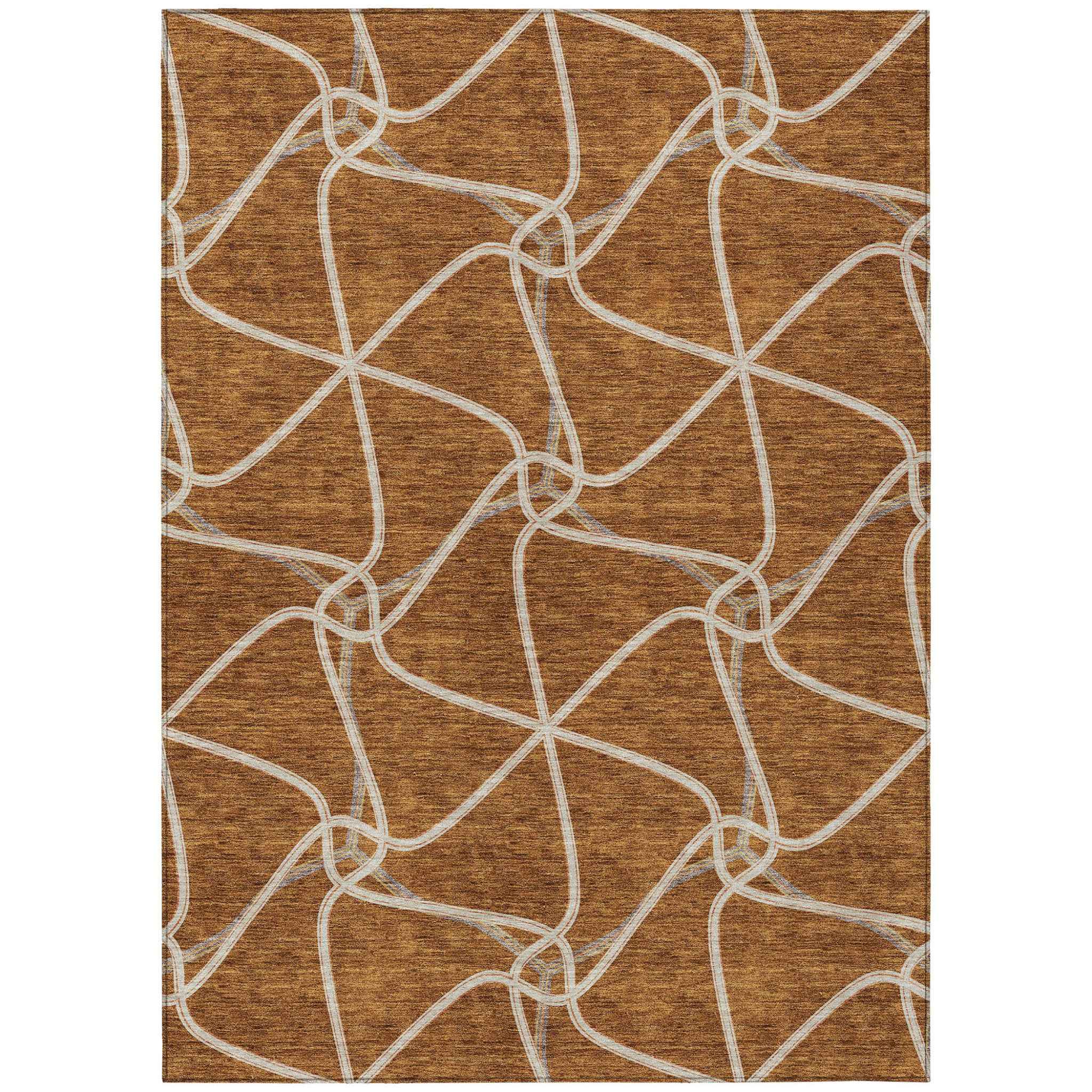 8' X 10' Orange And Ivory Geometric Washable Indoor Outdoor Area Rug