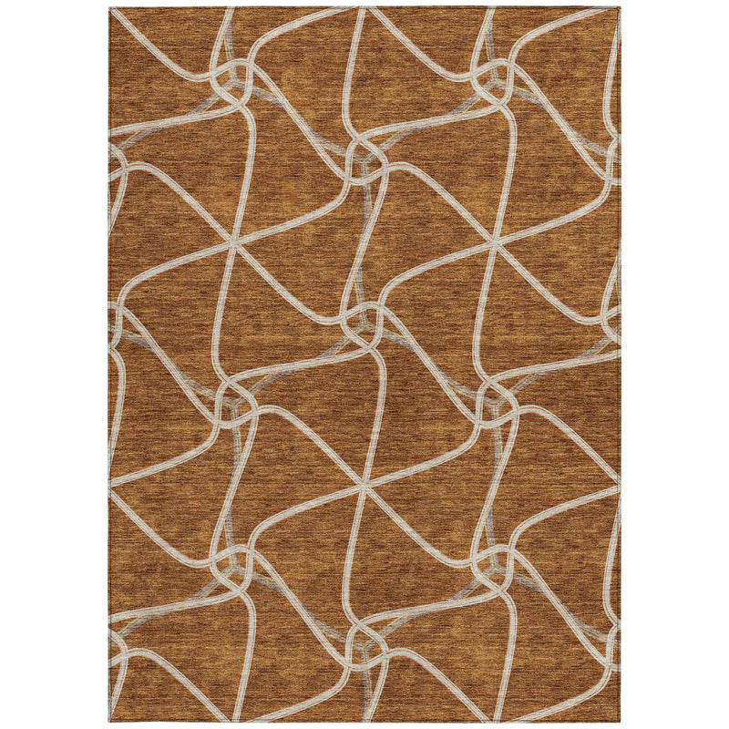 8' X 10' Orange And Ivory Geometric Washable Indoor Outdoor Area Rug