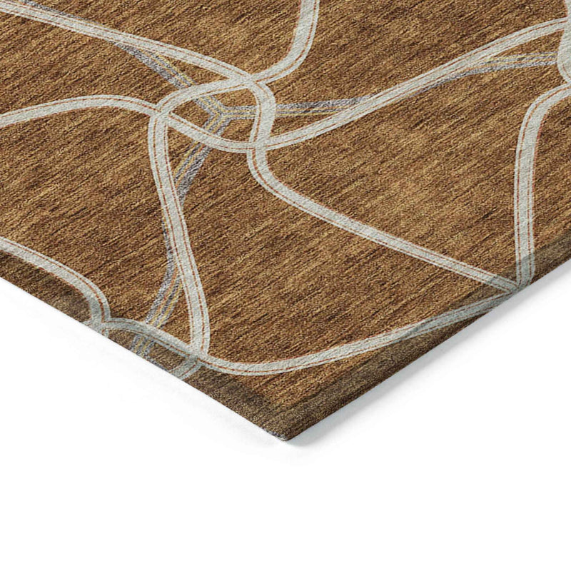 8' X 10' Orange And Ivory Geometric Washable Indoor Outdoor Area Rug