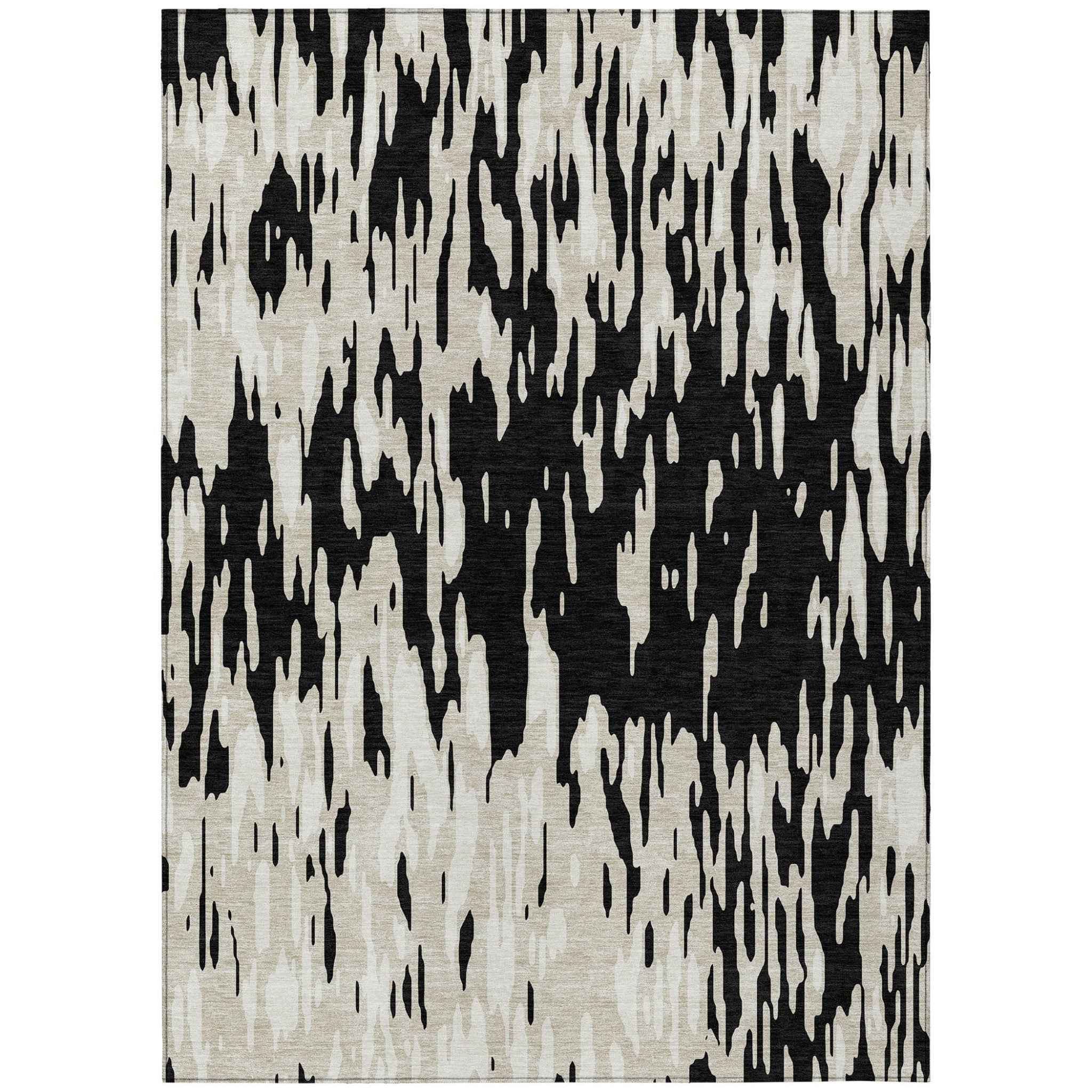 8' X 10' Black And Ivory Abstract Washable Indoor Outdoor Area Rug