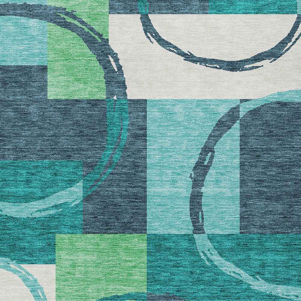 10' X 14' Teal Blue And Green Geometric Washable Indoor Outdoor Area Rug