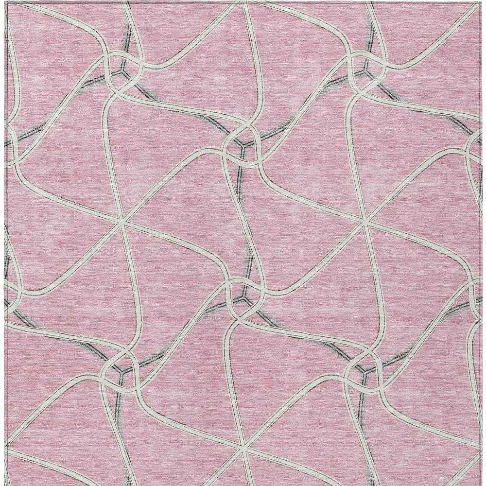 5' X 8' Pink And Ivory Geometric Washable Indoor Outdoor Area Rug