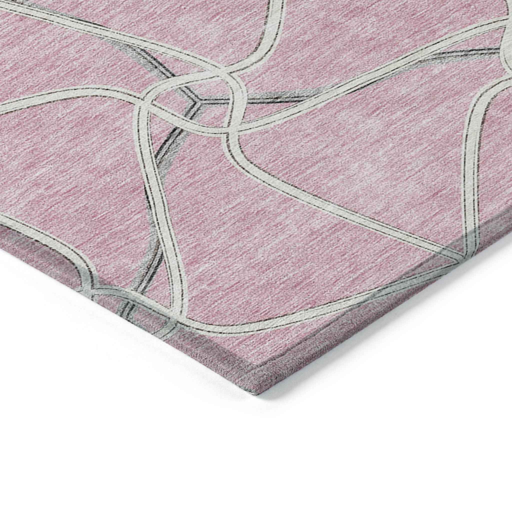5' X 8' Pink And Ivory Geometric Washable Indoor Outdoor Area Rug