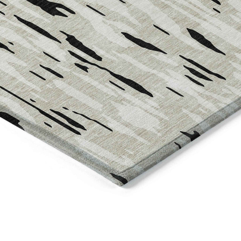 3' X 5' Black And Ivory Abstract Washable Indoor Outdoor Area Rug