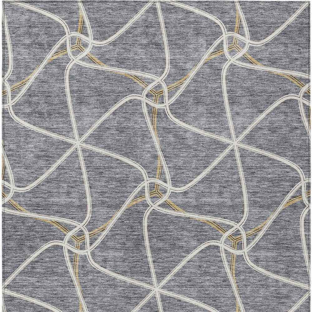 3' X 5' Gray And Ivory Geometric Washable Indoor Outdoor Area Rug