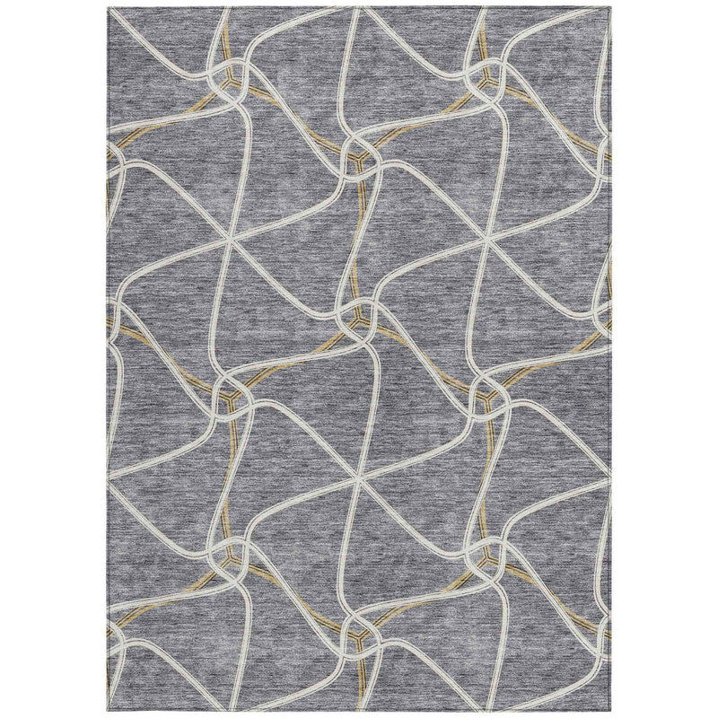 3' X 5' Gray And Ivory Geometric Washable Indoor Outdoor Area Rug