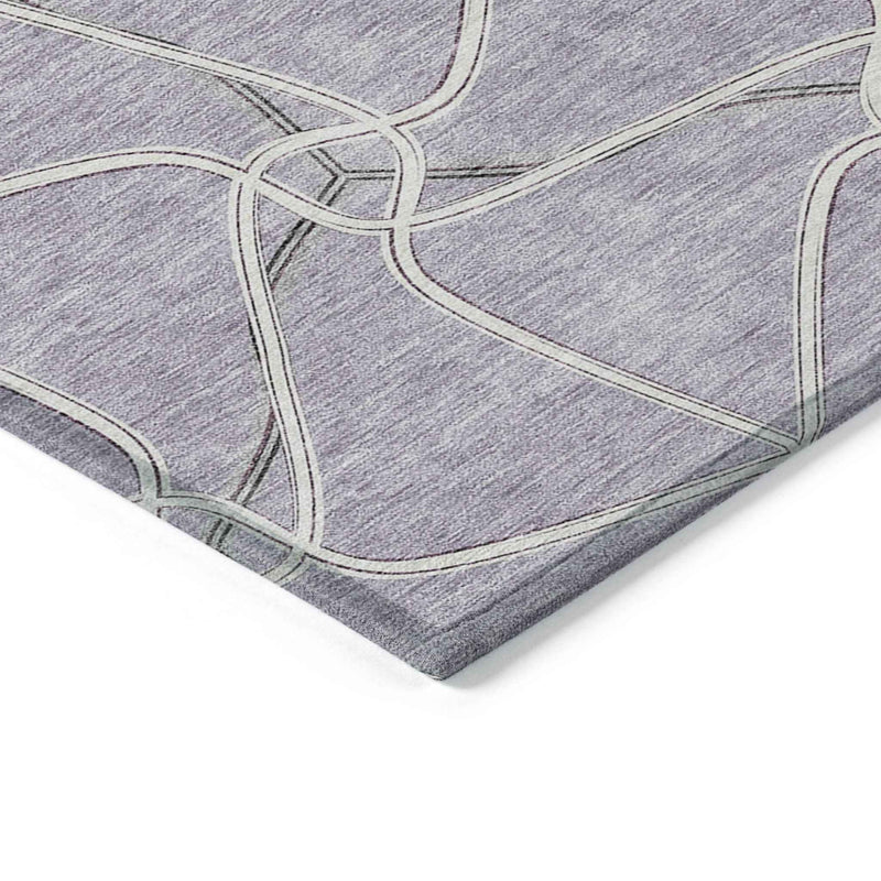 3' X 5' Lavender And Ivory Geometric Washable Indoor Outdoor Area Rug