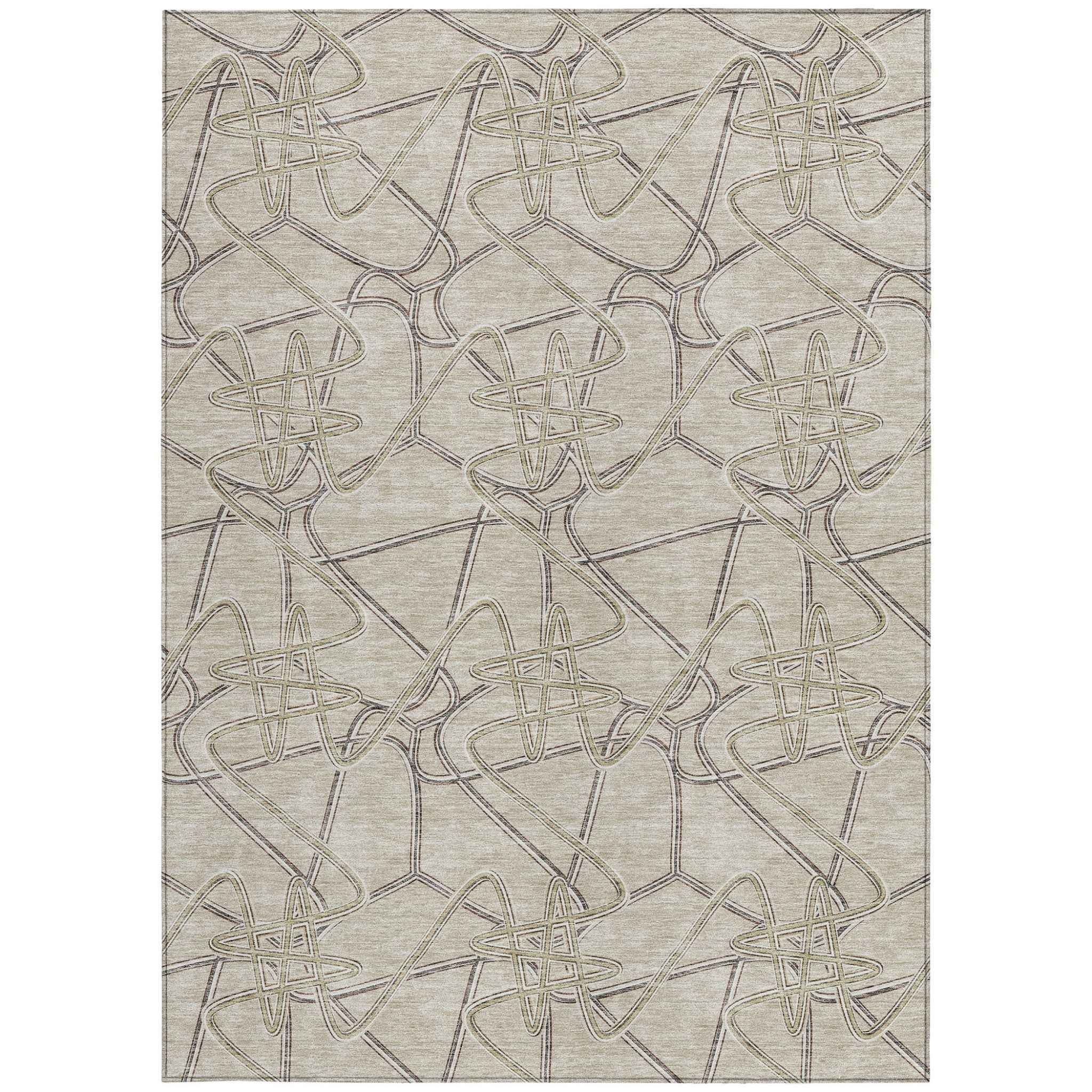 3' X 5' Beige Ivory And Gray Geometric Washable Indoor Outdoor Area Rug