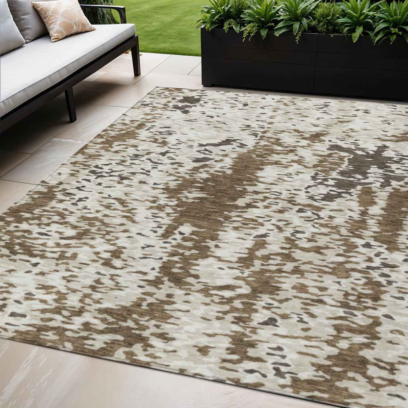 5' X 8' Brown And Ivory Abstract Washable Indoor Outdoor Area Rug
