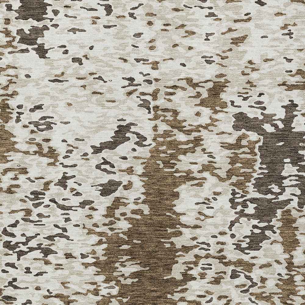 5' X 8' Brown And Ivory Abstract Washable Indoor Outdoor Area Rug
