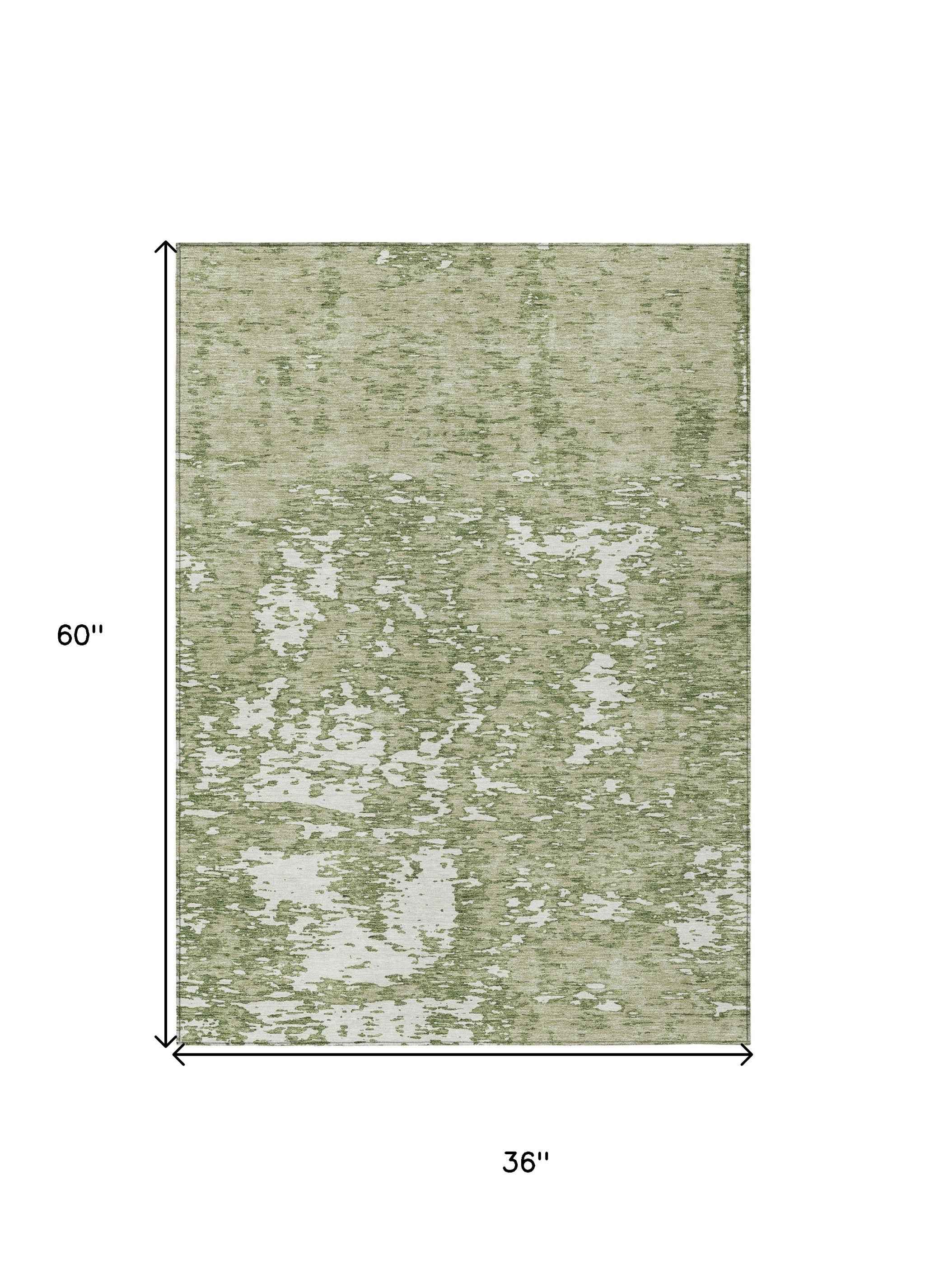 3' X 5' Sage And Ivory Abstract Washable Indoor Outdoor Area Rug