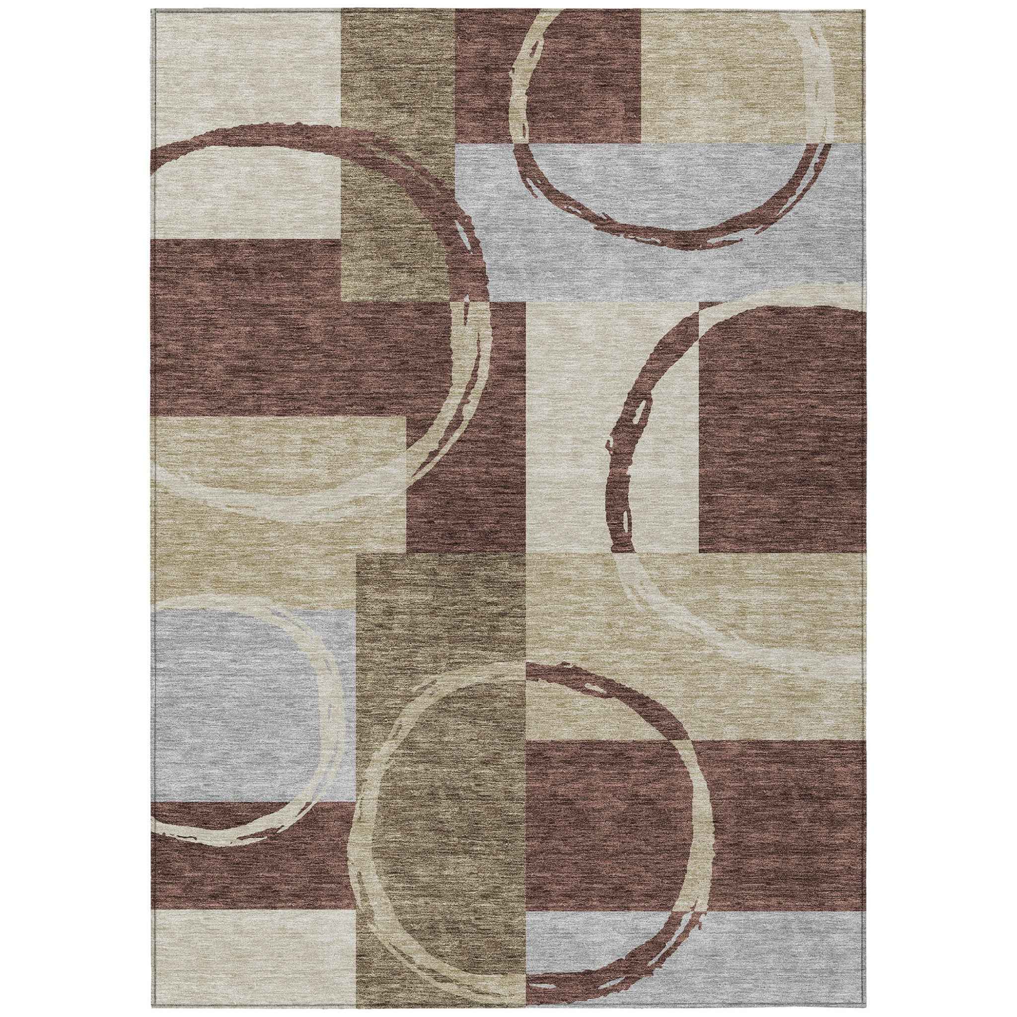5' X 8' Brown And Ivory Geometric Washable Indoor Outdoor Area Rug