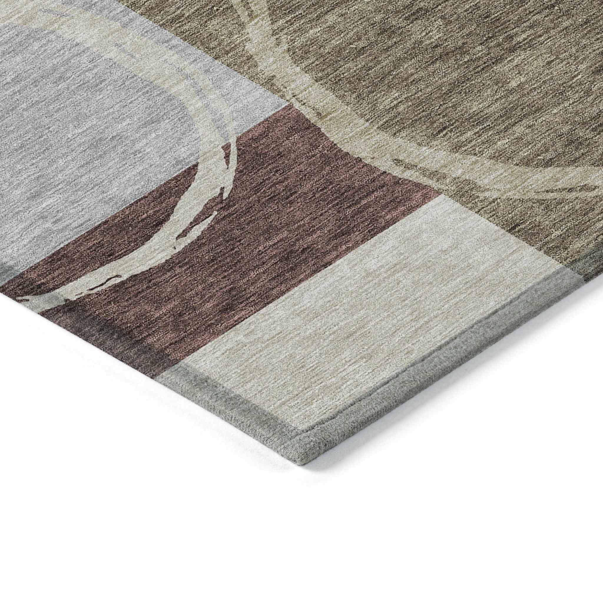 5' X 8' Brown And Ivory Geometric Washable Indoor Outdoor Area Rug