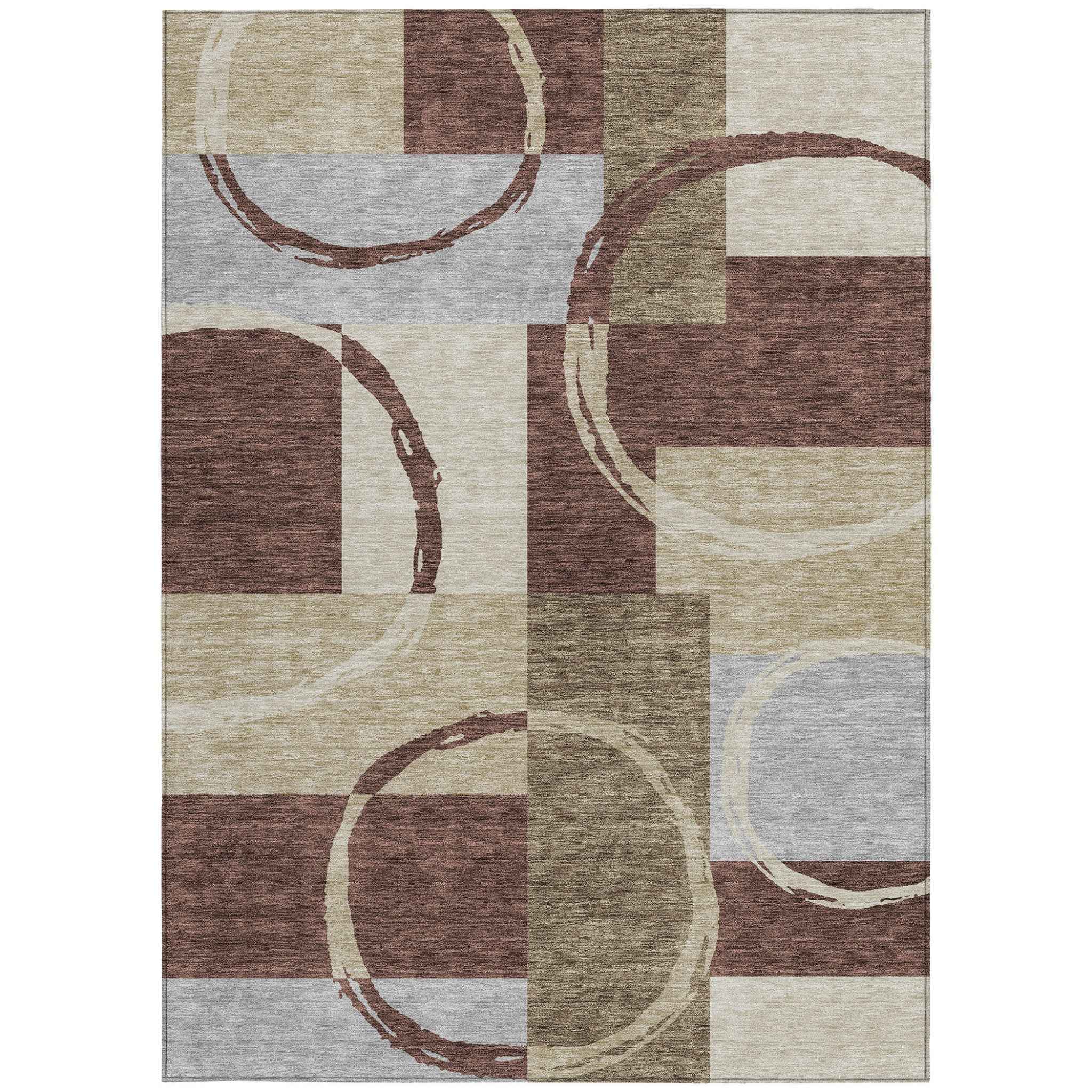 5' X 8' Brown And Ivory Geometric Washable Indoor Outdoor Area Rug