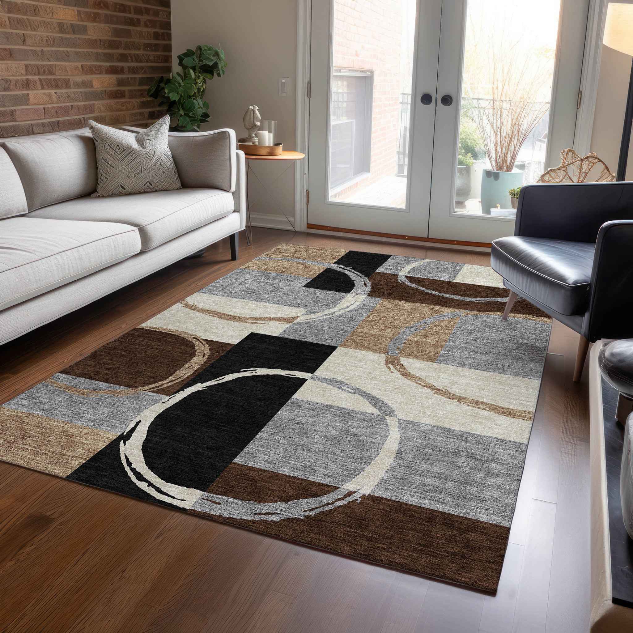 9' X 12' Pewter Gray And Black Geometric Washable Indoor Outdoor Area Rug