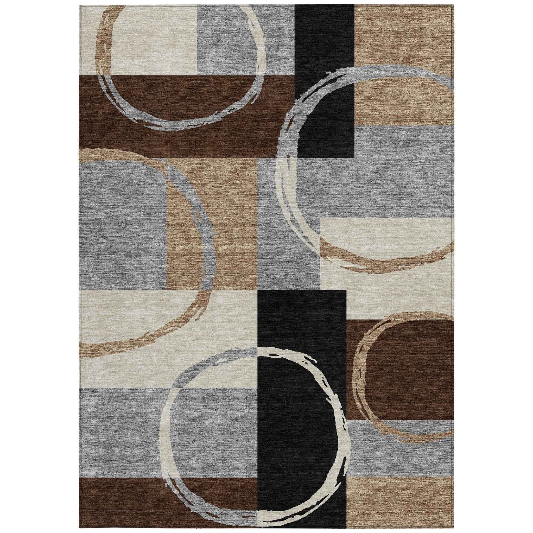 9' X 12' Pewter Gray And Black Geometric Washable Indoor Outdoor Area Rug