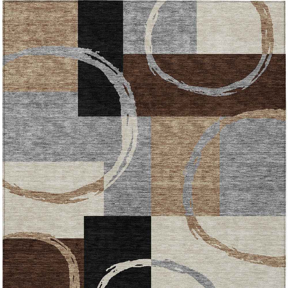 9' X 12' Pewter Gray And Black Geometric Washable Indoor Outdoor Area Rug