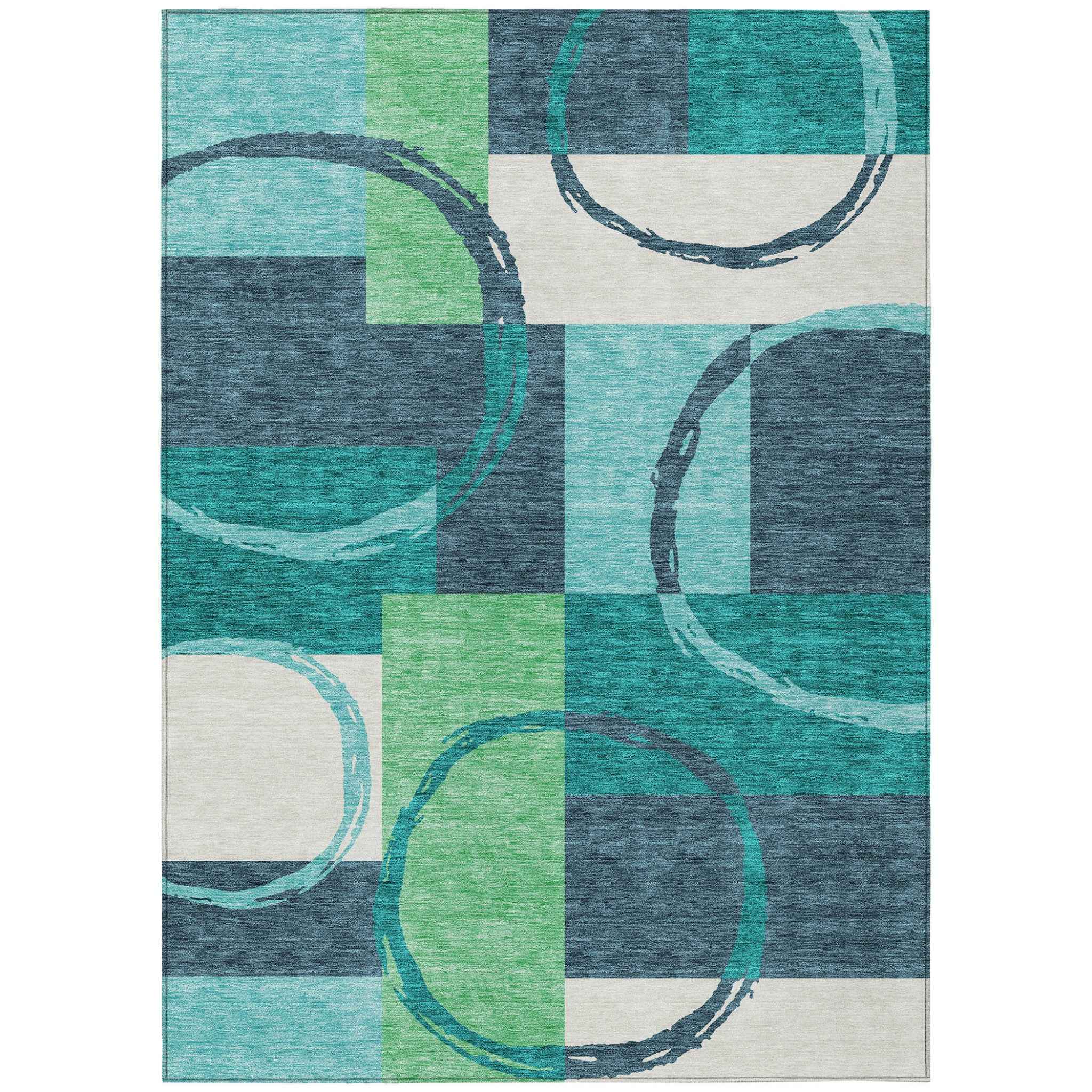 9' X 12' Teal Blue And Green Geometric Washable Indoor Outdoor Area Rug
