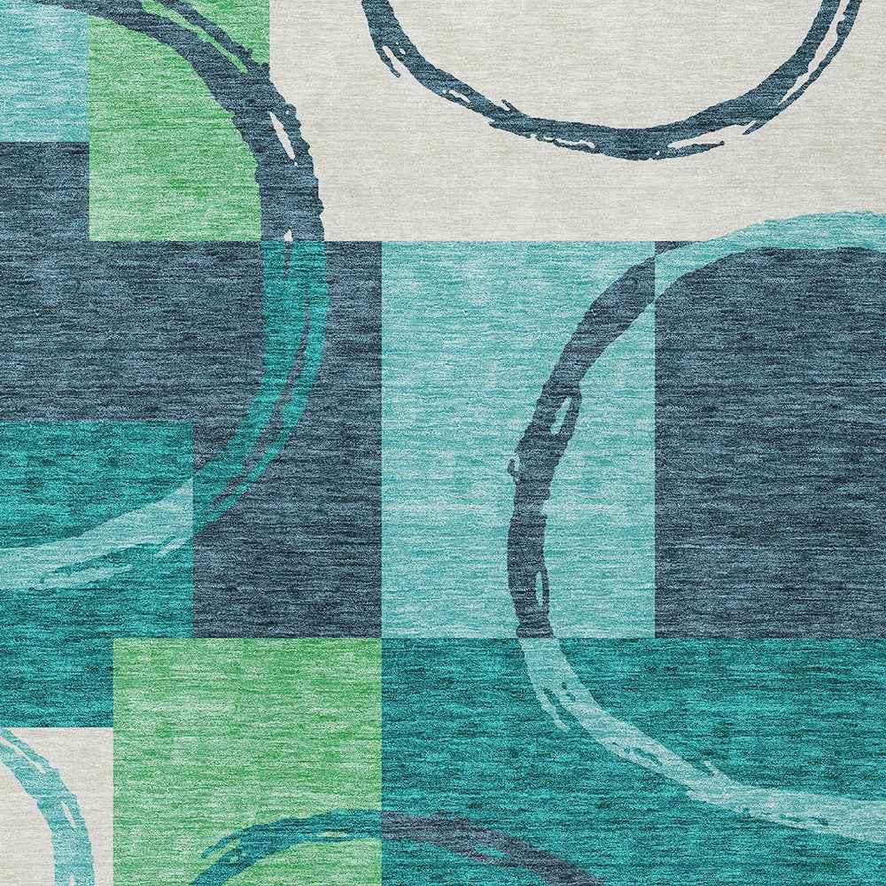 9' X 12' Teal Blue And Green Geometric Washable Indoor Outdoor Area Rug