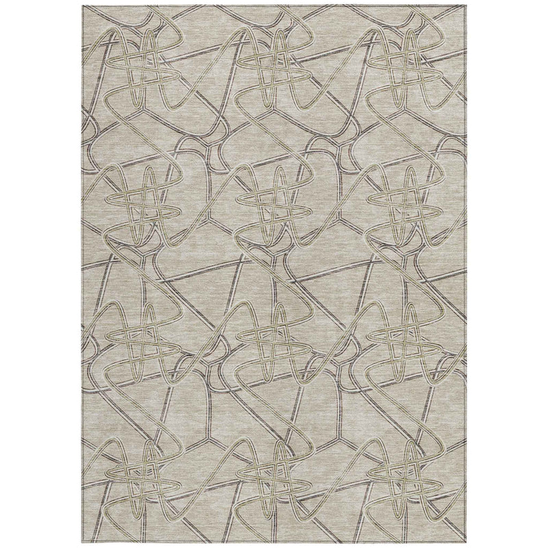 5' X 8' Beige Ivory And Gray Geometric Washable Indoor Outdoor Area Rug