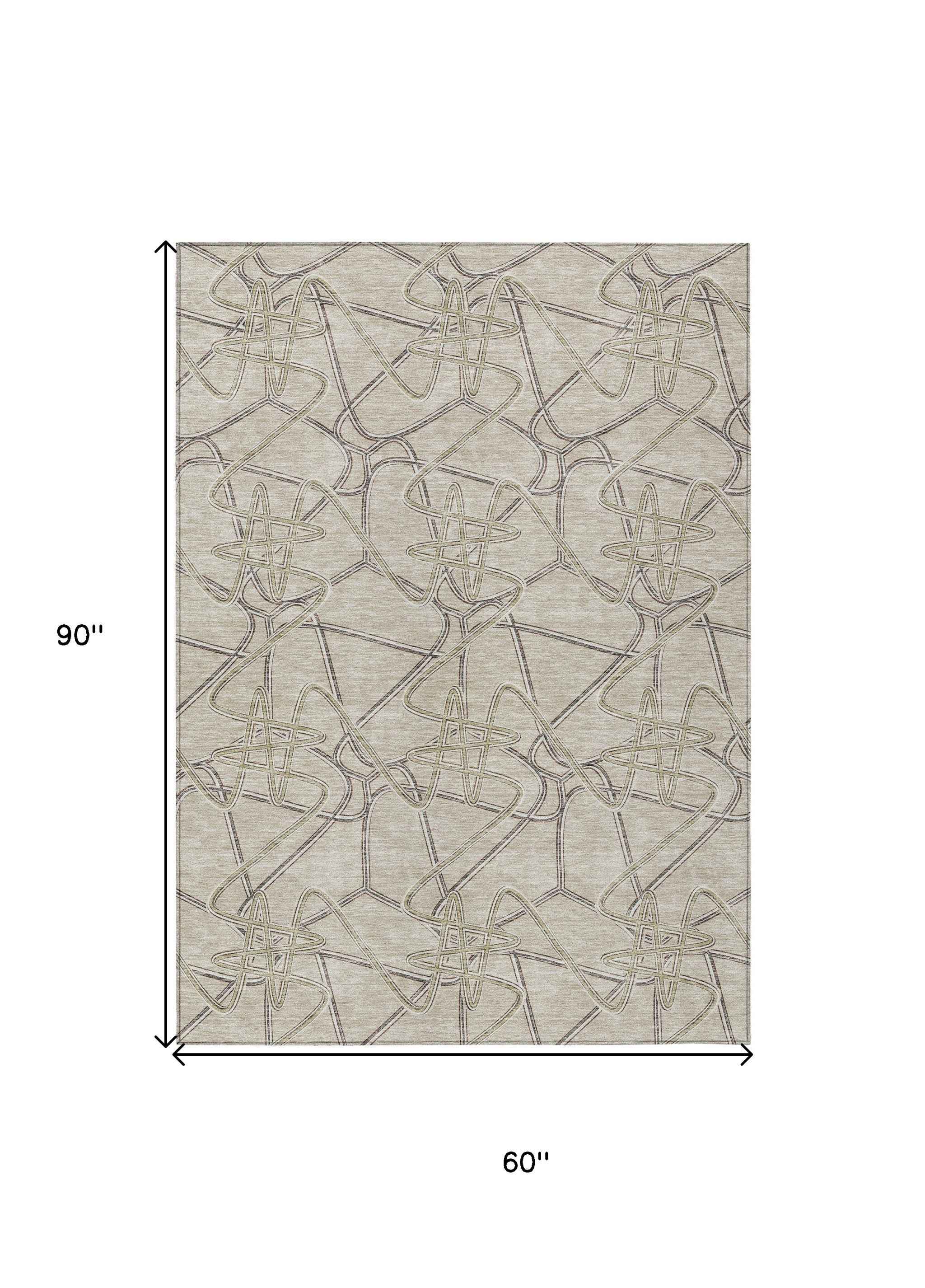 5' X 8' Beige Ivory And Gray Geometric Washable Indoor Outdoor Area Rug