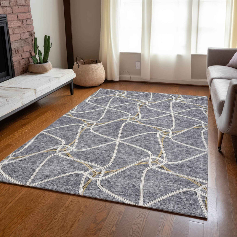 5' X 8' Gray And Ivory Geometric Washable Indoor Outdoor Area Rug