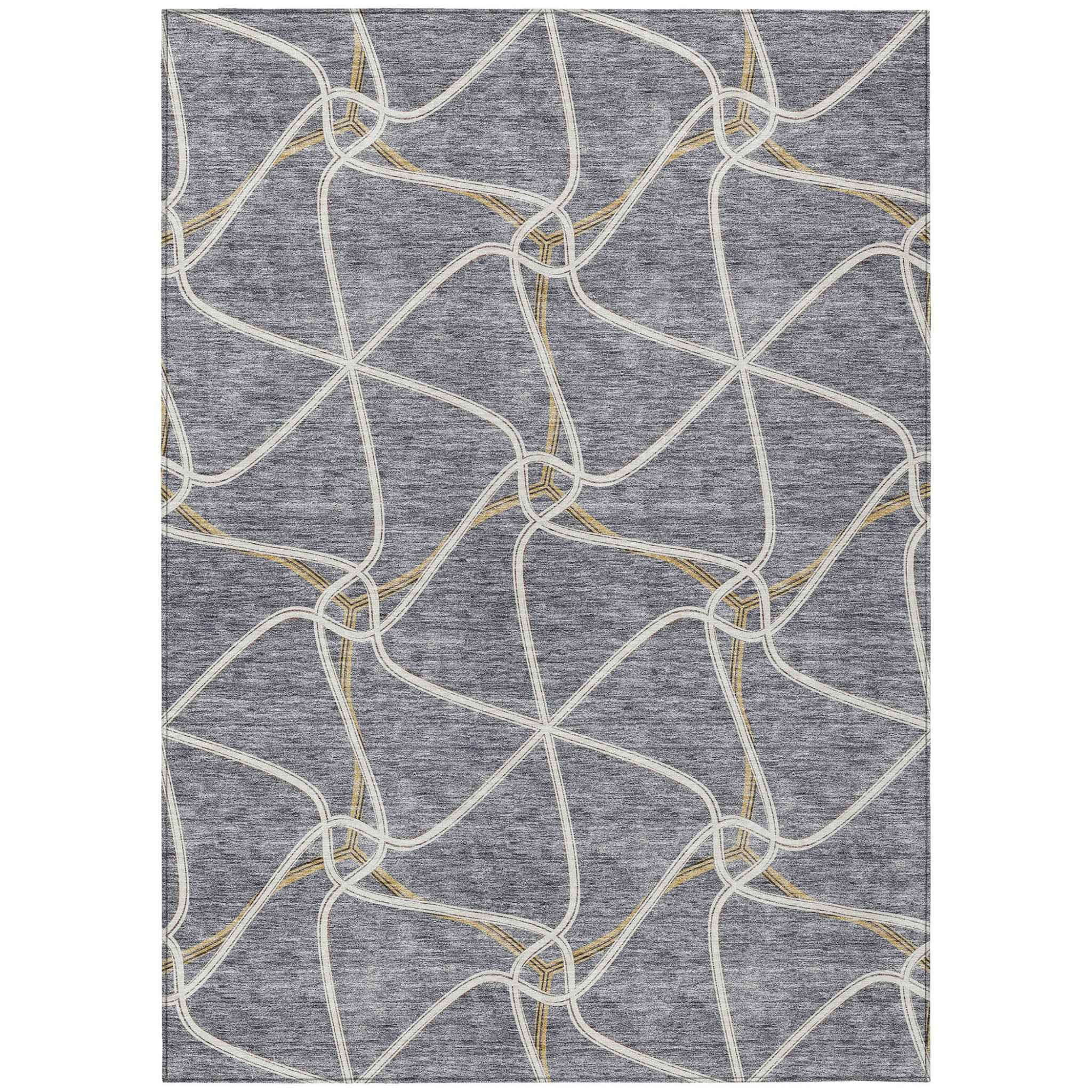 5' X 8' Gray And Ivory Geometric Washable Indoor Outdoor Area Rug