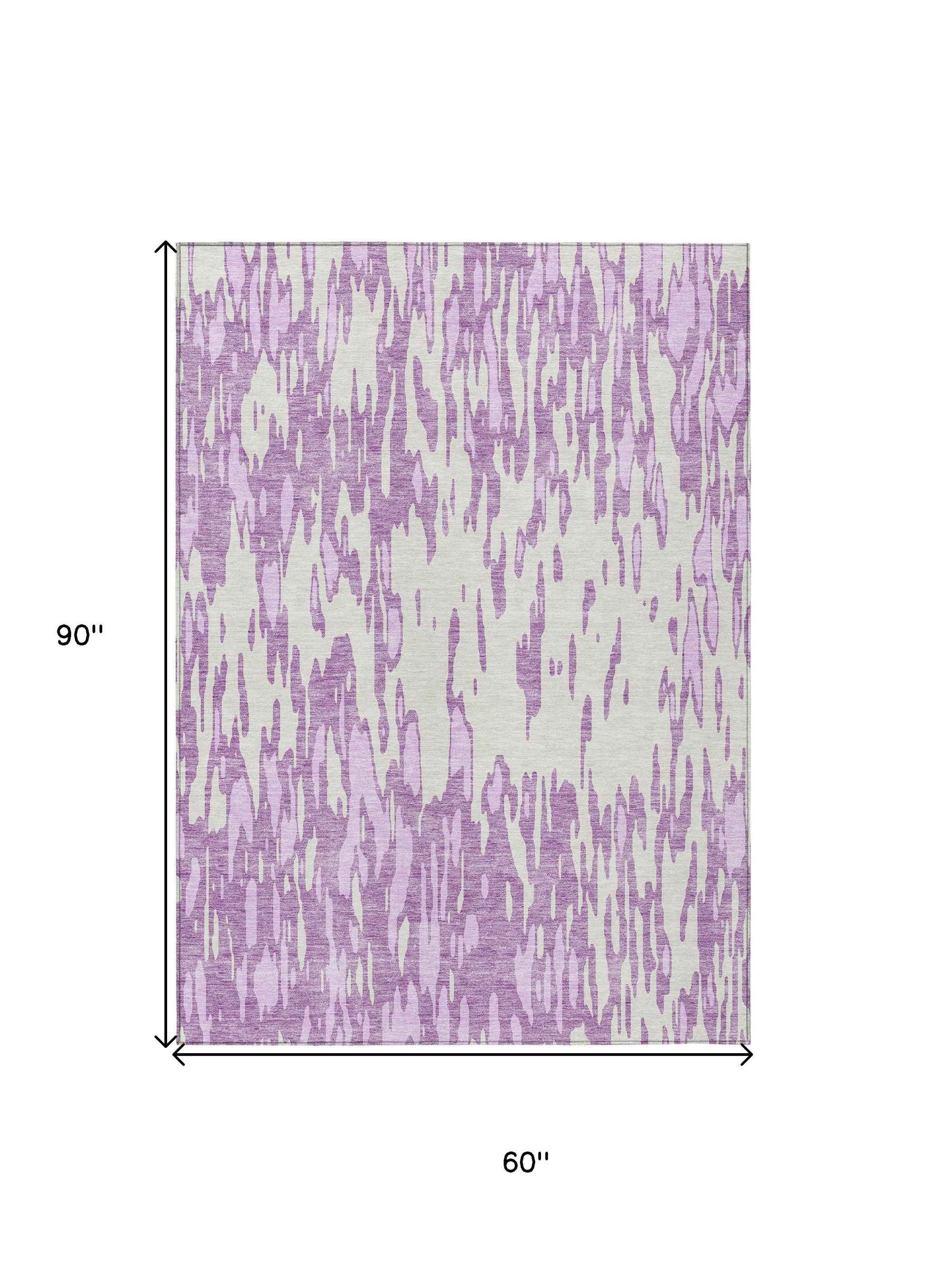 5' X 8' Lavender And Ivory Abstract Washable Indoor Outdoor Area Rug