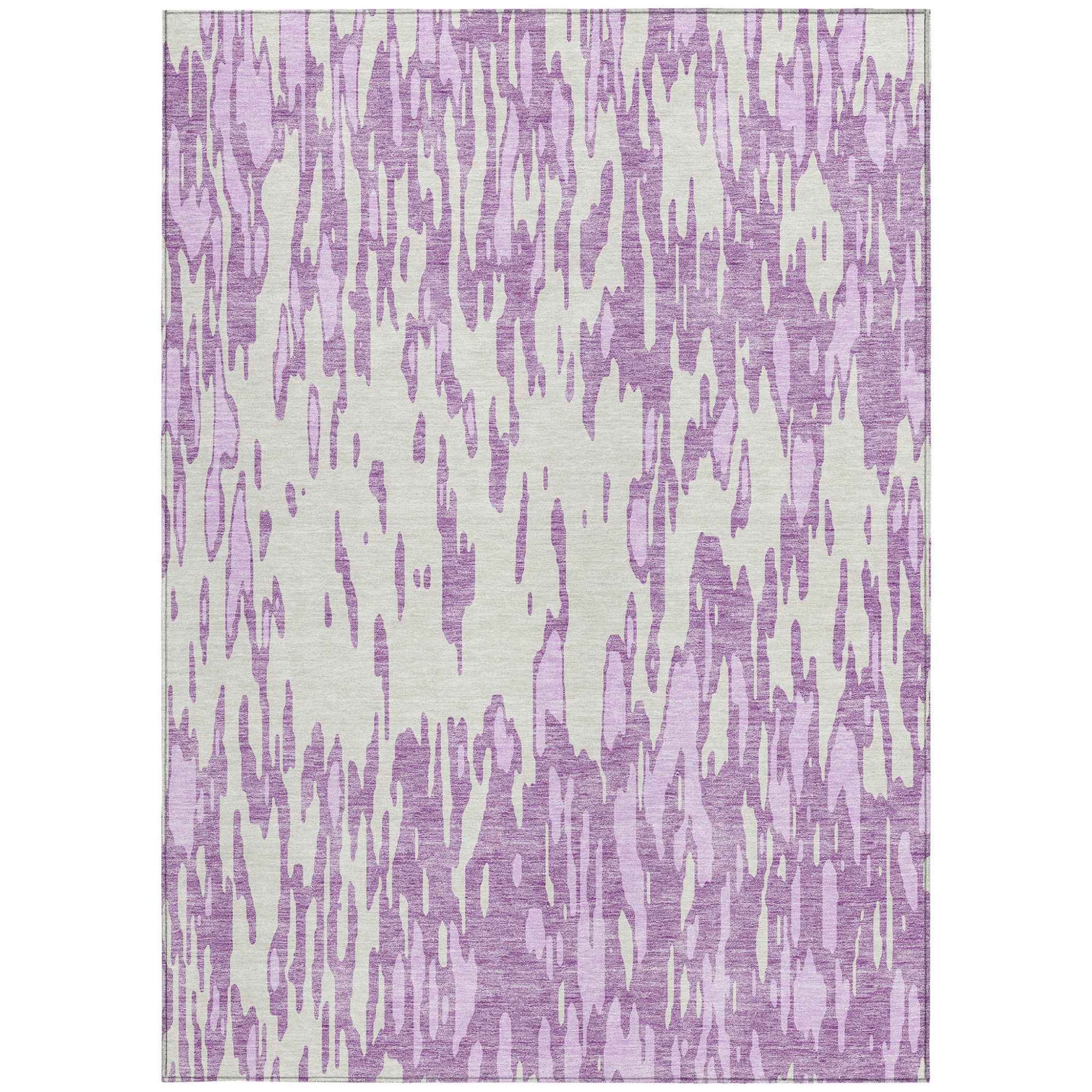 5' X 8' Lavender And Ivory Abstract Washable Indoor Outdoor Area Rug