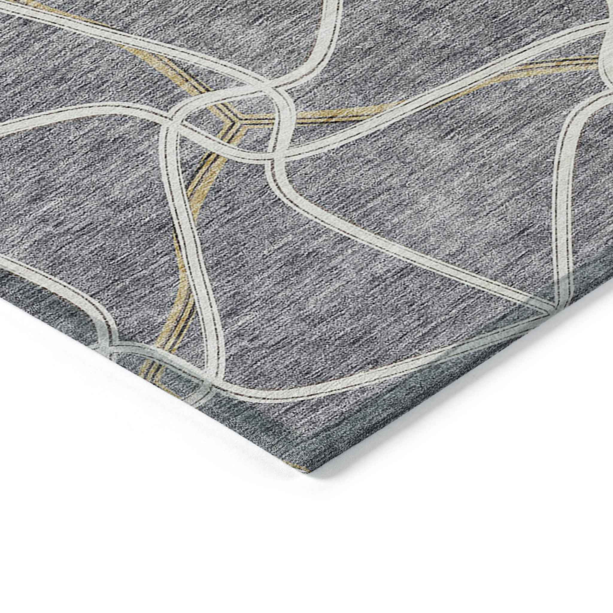 9' X 12' Gray And Ivory Geometric Washable Indoor Outdoor Area Rug