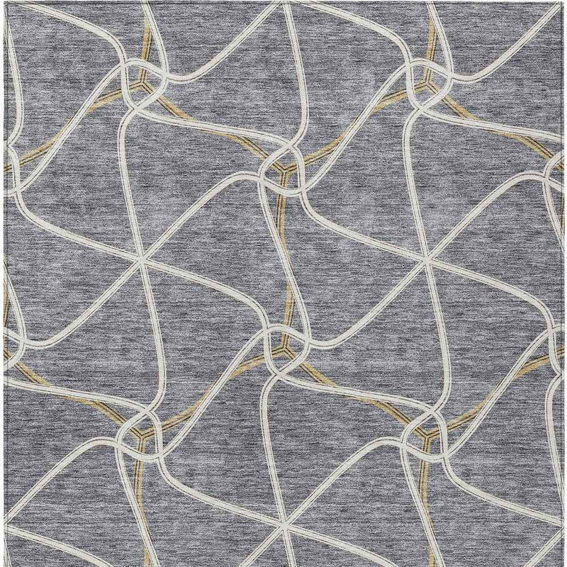 9' X 12' Gray And Ivory Geometric Washable Indoor Outdoor Area Rug