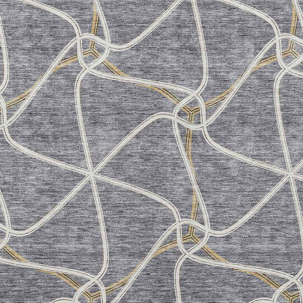 9' X 12' Gray And Ivory Geometric Washable Indoor Outdoor Area Rug