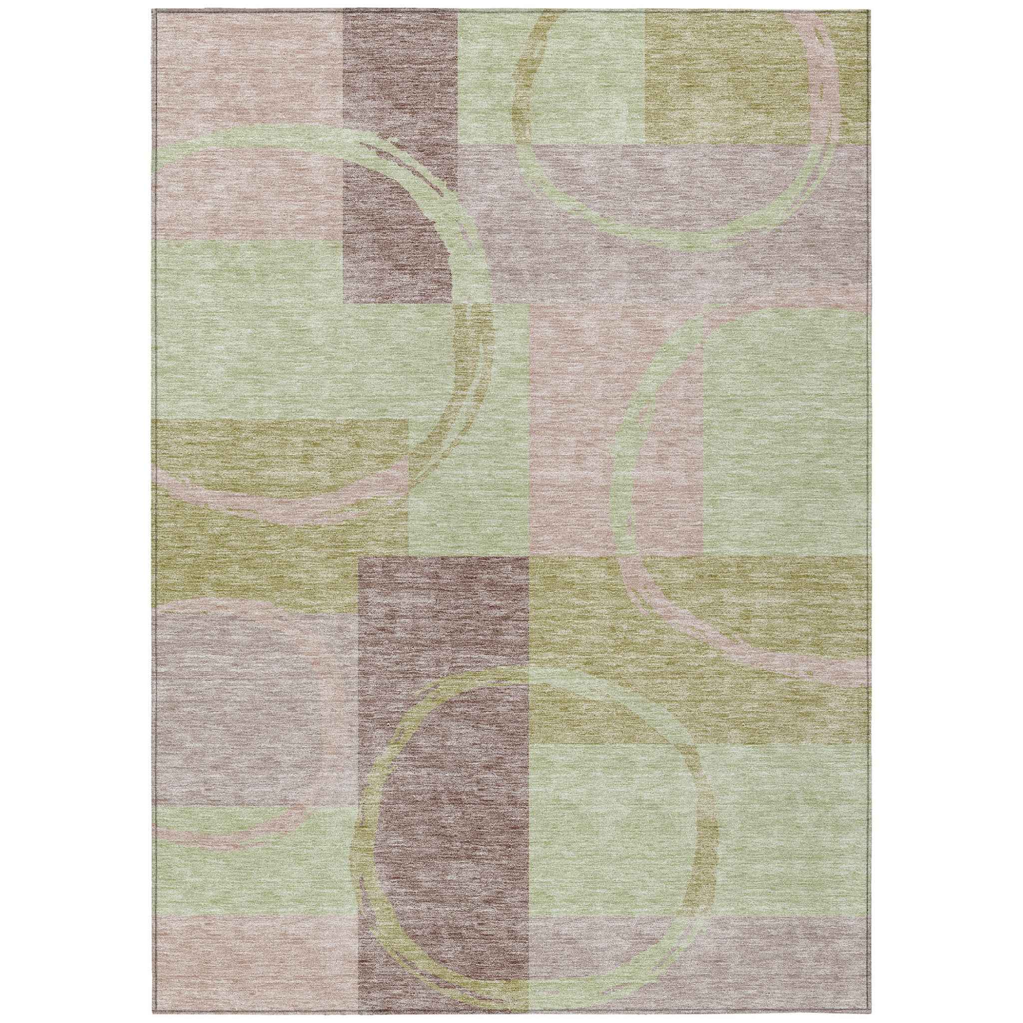 8' X 10' Blush And Mint Green Abstract Washable Indoor Outdoor Area Rug