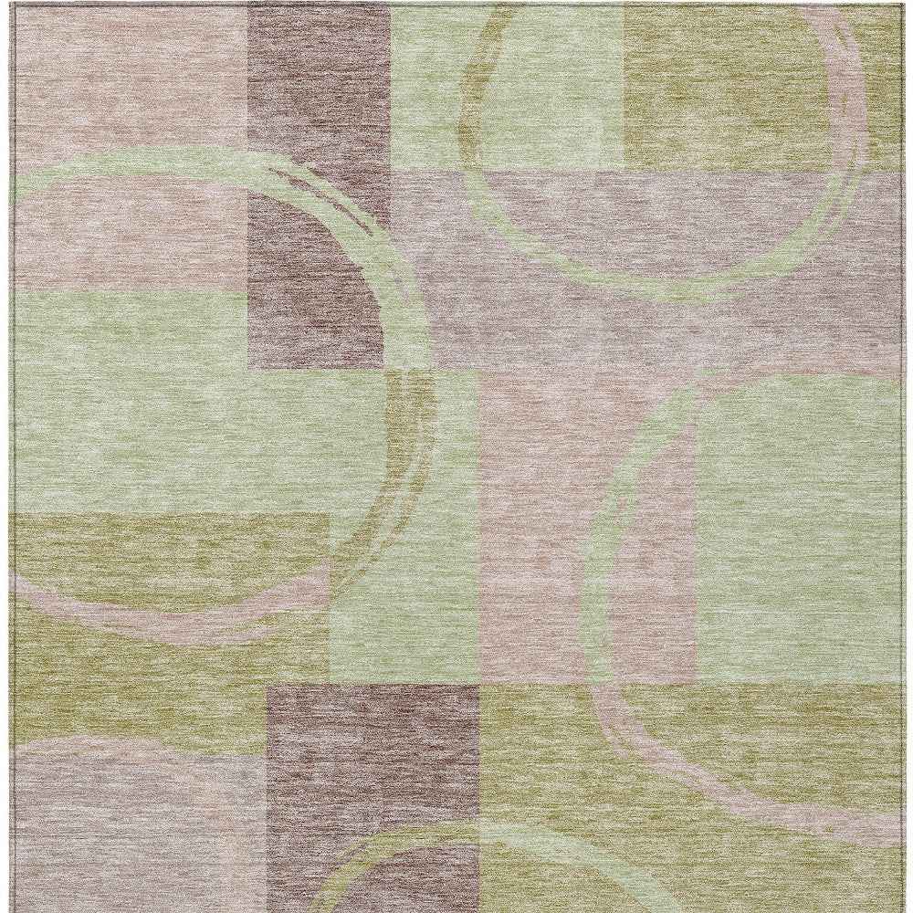 8' X 10' Blush And Mint Green Abstract Washable Indoor Outdoor Area Rug