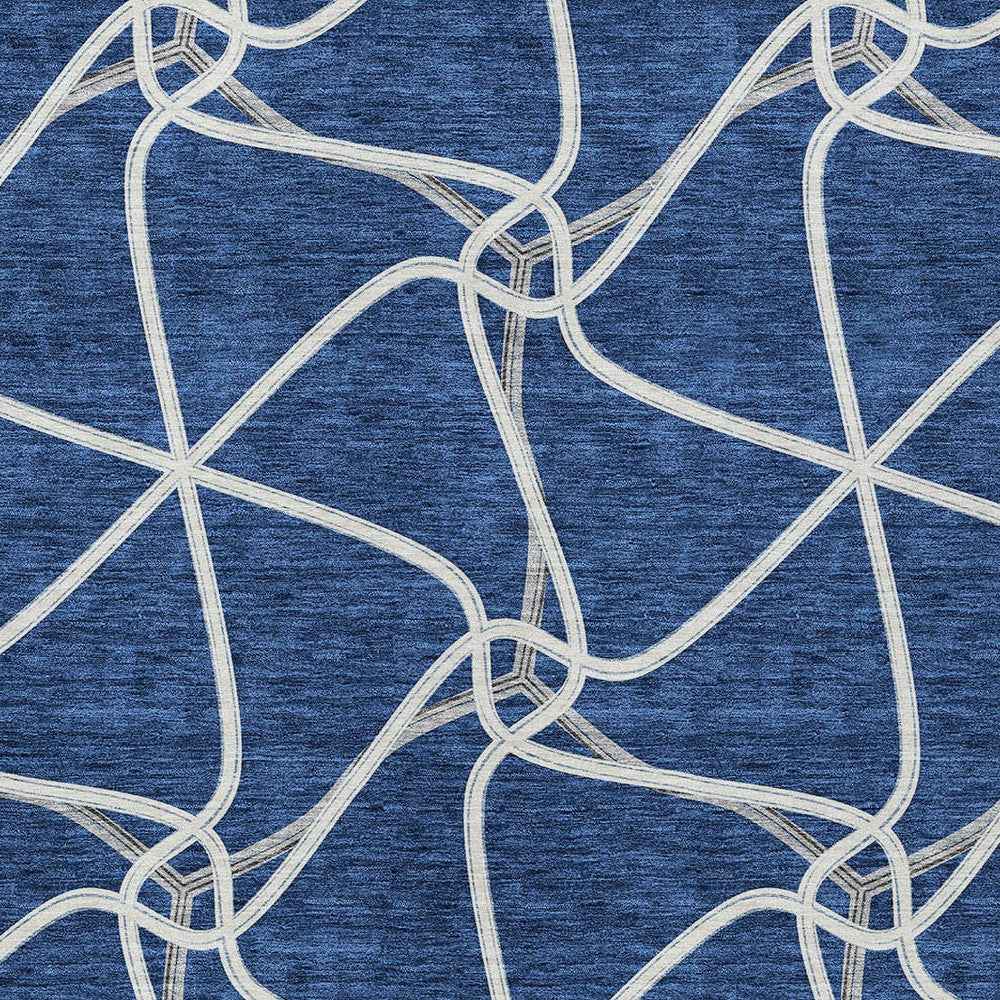 9' X 12' Blue And Ivory Geometric Washable Indoor Outdoor Area Rug