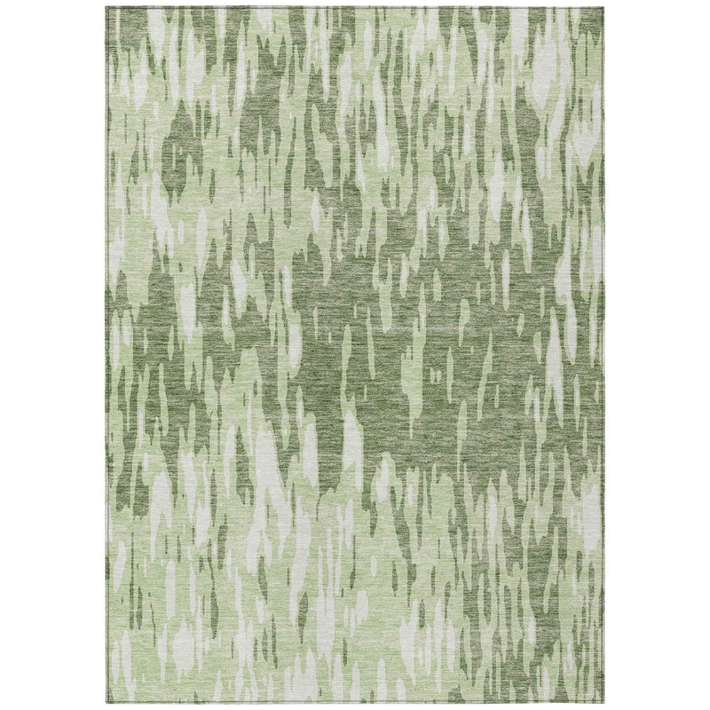 8' X 10' Green And Ivory Abstract Washable Indoor Outdoor Area Rug