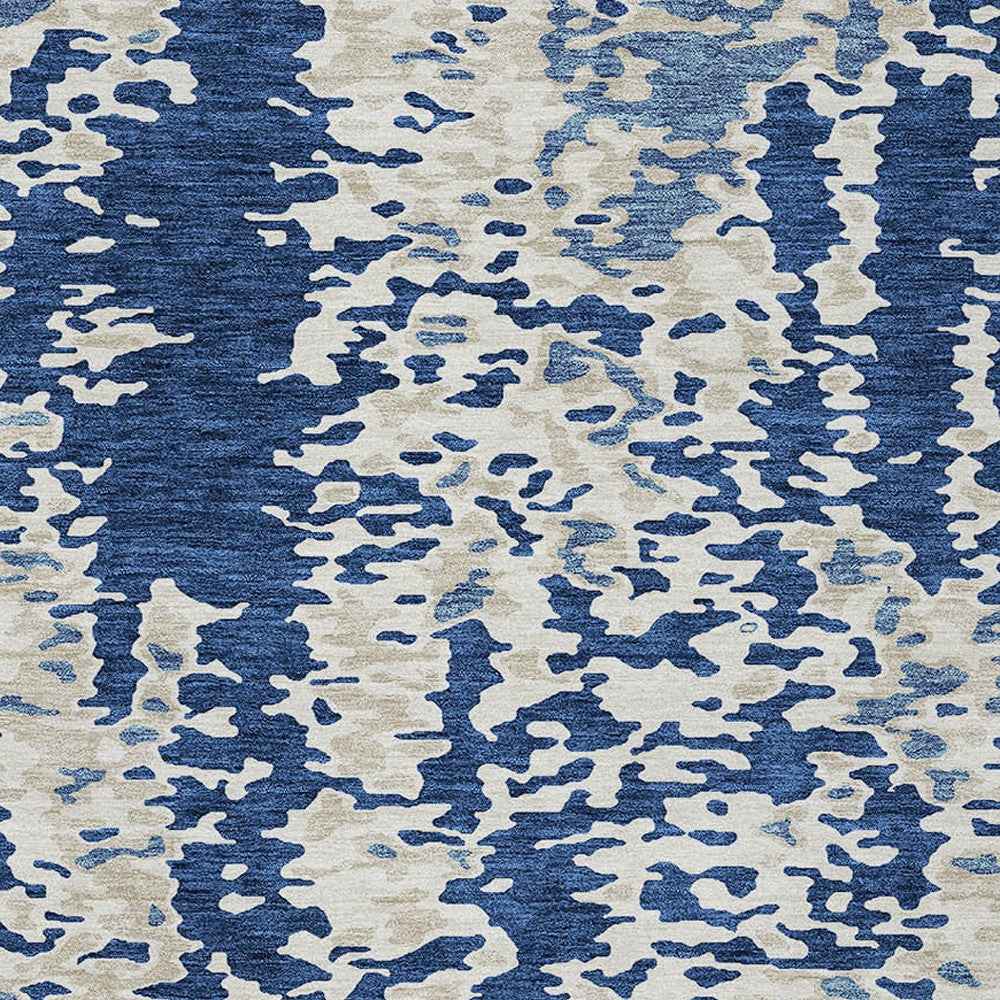 5' X 8' Navy Blue And Ivory Abstract Washable Indoor Outdoor Area Rug
