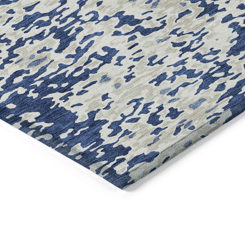 5' X 8' Navy Blue And Ivory Abstract Washable Indoor Outdoor Area Rug