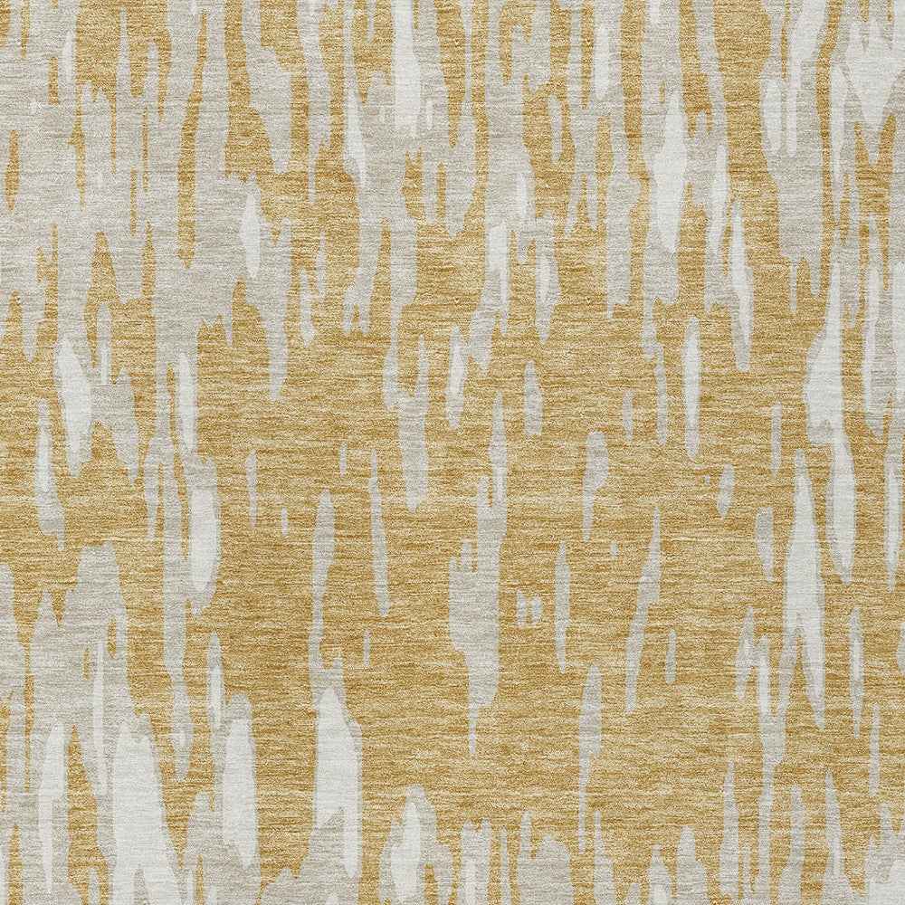 8' X 10' Gold And Ivory Abstract Washable Indoor Outdoor Area Rug