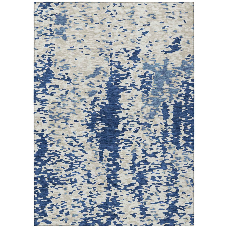 5' X 8' Navy Blue And Ivory Abstract Washable Indoor Outdoor Area Rug