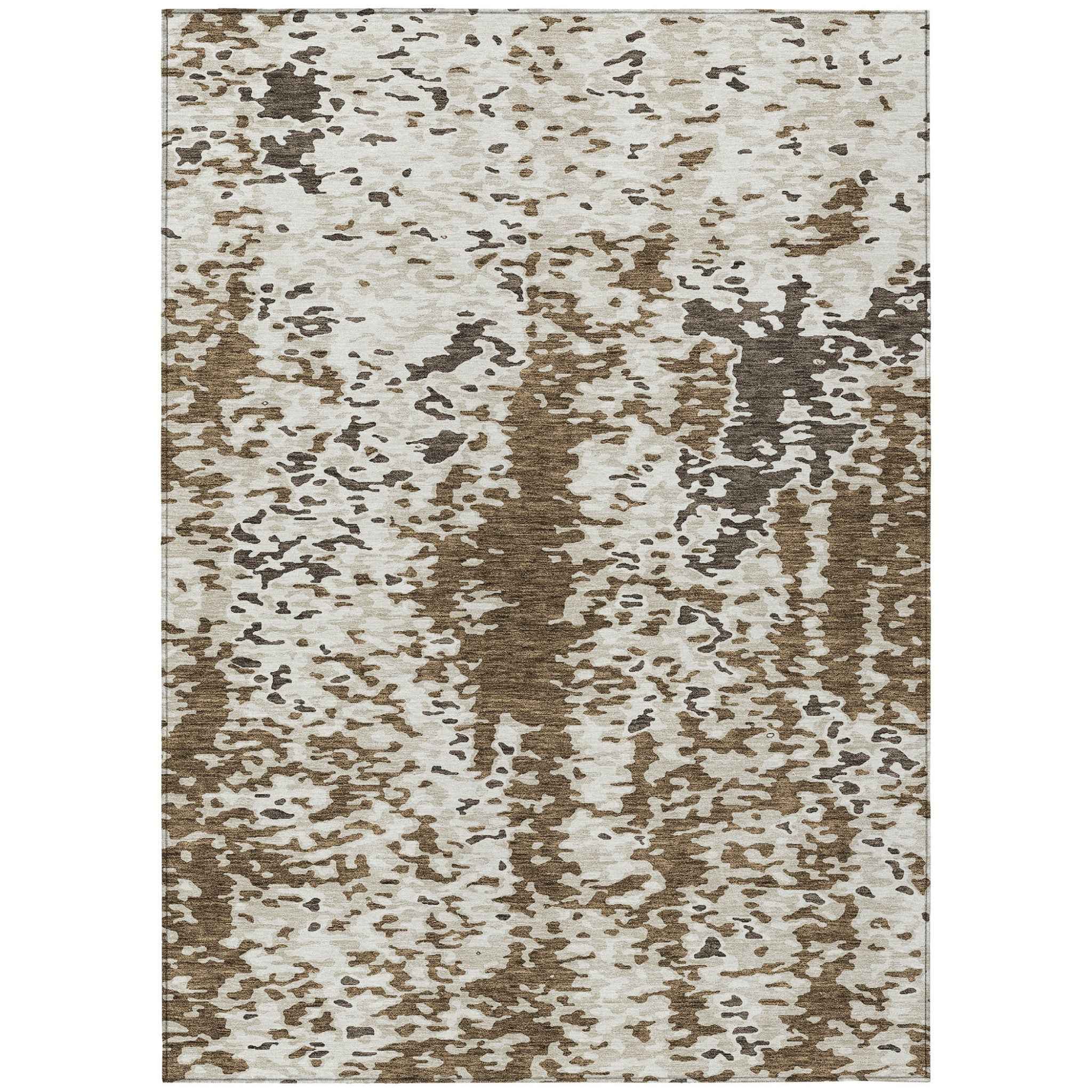 10' X 14' Brown And Ivory Abstract Washable Indoor Outdoor Area Rug